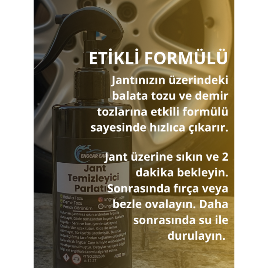 Jant Temizleyici Sprey - A Kalite Balata Tozu ve Demir Tozu Temizleme Spreyi 400Ml