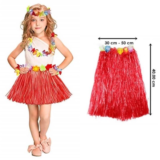 Hawaii Hula Eteği Kırmızı Renk 40 cm Hawaii Hula Eteği Kırmızı Renk 40 cm