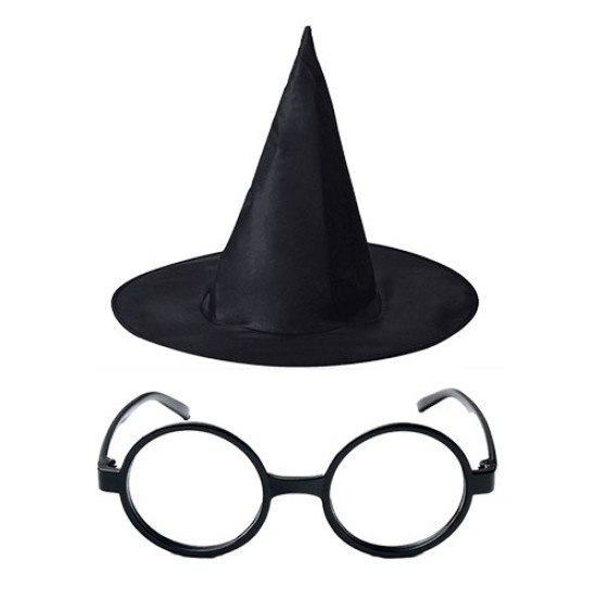 Harry Potter Şapkası ve Gözlüğü Siyah Renk Harry Potter Şapkası ve Gözlüğü Siyah Renk