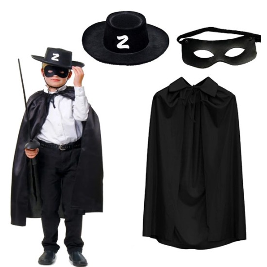Zorro Pelerin Şapkası ve Maske Seti Çocuk Boy Zorro Pelerin Şapkası ve Maske Seti Çocuk Boy