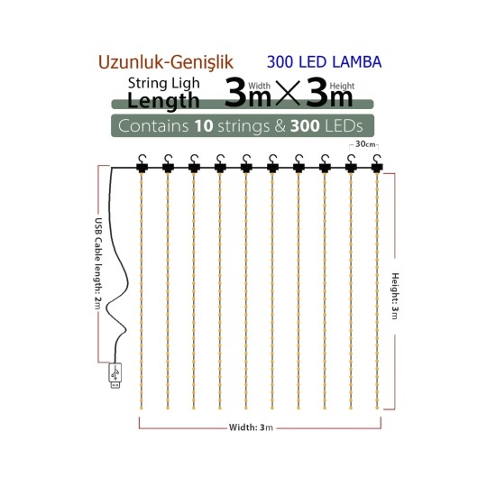 8 Fonksiyonlu Peri Perde Led Uzaktan Kumandalı Günışığı Perde Peri Led (3 mt x 3 mt) 8 Fonksiyonlu Peri Perde Led Uzaktan Kumandalı Günışığı Perde Peri Led (3 mt x 3 mt)