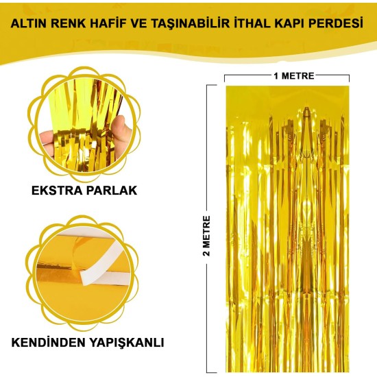 Ekstra Metalize Parlak Saçaklı Arka Fon Perde Gold Ekstra Metalize Parlak Saçaklı Arka Fon Perde Gold