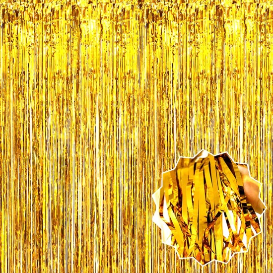 Ekstra Metalize Parlak Saçaklı Arka Fon Perde Gold Ekstra Metalize Parlak Saçaklı Arka Fon Perde Gold