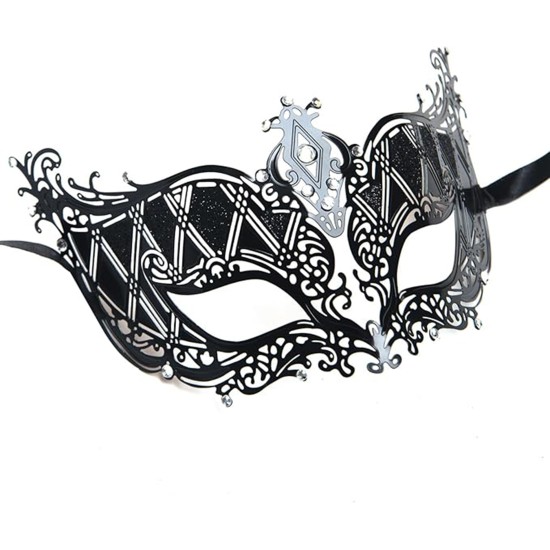 Kristal Gümüş Taşlı Siyah Lazer Kesim Metal Lüks Maske Kristal Gümüş Taşlı Siyah Lazer Kesim Metal Lüks Maske