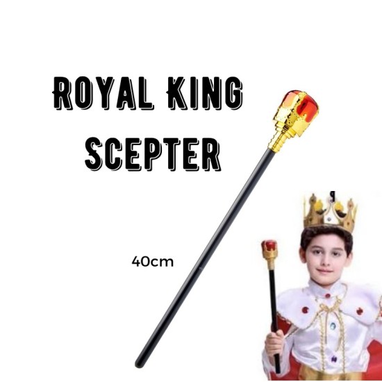 Çocuk Boy Altın Renk Kral Tacı ve Kırmızı Topuzlu Kral Asası Çocuk Boy Altın Renk Kral Tacı ve Kırmızı Topuzlu Kral Asası
