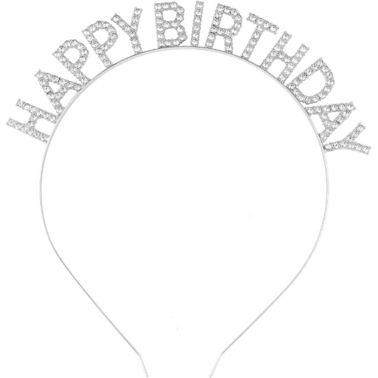 Gümüş Kristal Taşlı Happy Birthday Tacı Gümüş Kristal Taşlı Happy Birthday Tacı