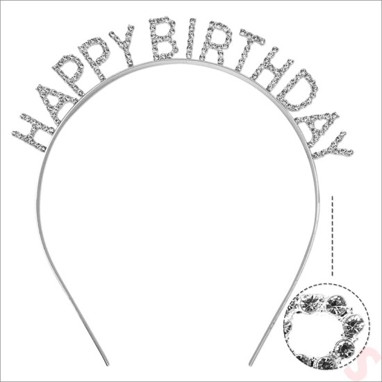 Gümüş Kristal Taşlı Happy Birthday Tacı Gümüş Kristal Taşlı Happy Birthday Tacı
