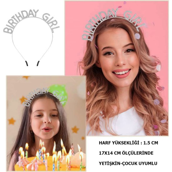 Kristal Taşlı Gümüş Birthday Girl Parti Tacı Kristal Taşlı Gümüş Birthday Girl Parti Tacı