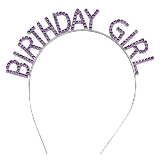 Mor Renk Kristal Taşlı Parlak Birthday Girl Yazılı Taç Mor Renk Kristal Taşlı Parlak Birthday Girl Yazılı Taç