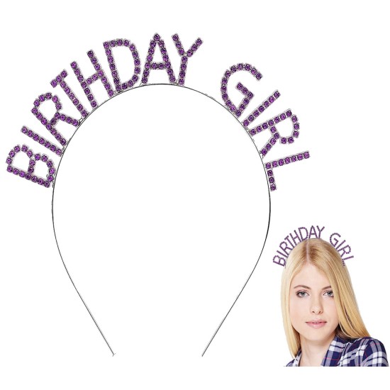 Mor Renk Kristal Taşlı Parlak Birthday Girl Yazılı Taç Mor Renk Kristal Taşlı Parlak Birthday Girl Yazılı Taç