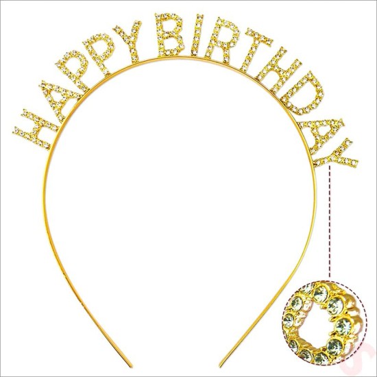 Altın Gold Renk Kristal Taşlı Parlak Happy Birthday Taç Altın Gold Renk Kristal Taşlı Parlak Happy Birthday Taç