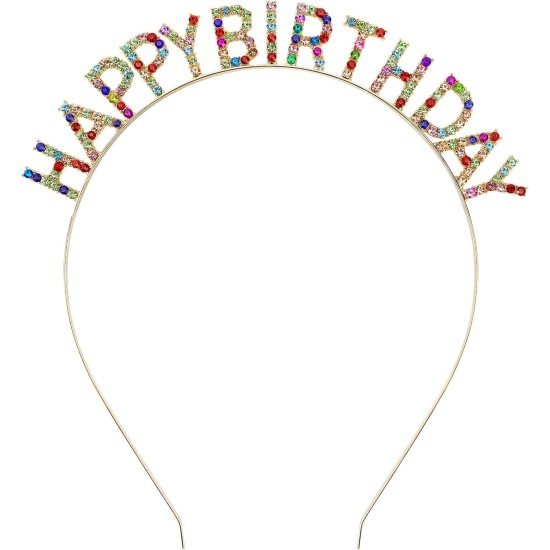 Renkli Kristal Taşlı Lüks Happy Birthday Taçı Renkli Kristal Taşlı Lüks Happy Birthday Taçı