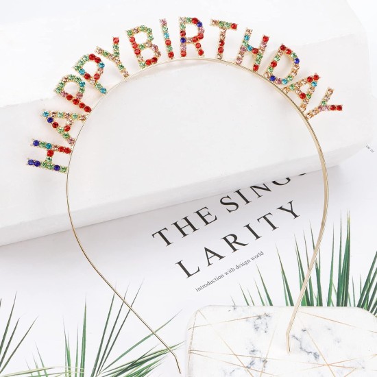Renkli Kristal Taşlı Lüks Happy Birthday Taçı Renkli Kristal Taşlı Lüks Happy Birthday Taçı