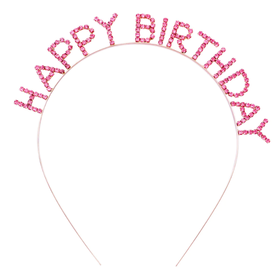 Pembe Kristal Taşlı Gold Happy Birthday Taçı Pembe Kristal Taşlı Gold Happy Birthday Taçı
