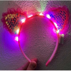 Pembe Pullu Led Işıklı Kedi Kulak Taç