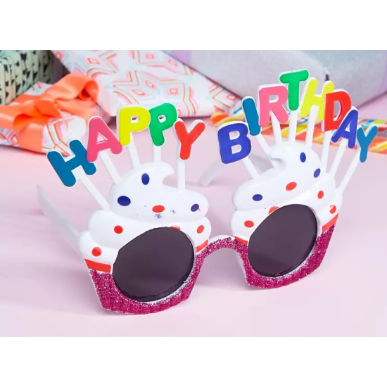 Happy Birthday Beyaz Fuşya Parti Gözlüğü Happy Birthday Beyaz Fuşya Parti Gözlüğü