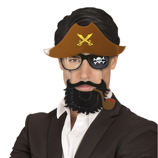 Kahve Şapkalı Pipolu Jack Sparrow Gözlüğü Kahve Şapkalı Pipolu Jack Sparrow Gözlüğü