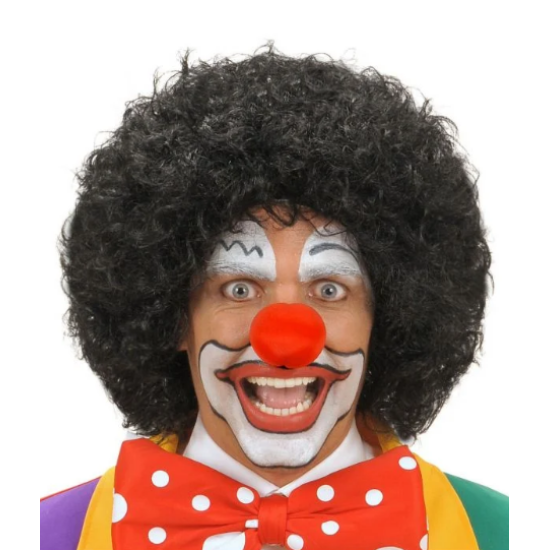 Siyah Kıvırcık Afro Peruk ve Kırmızı Sünger Burun Seti Siyah Kıvırcık Afro Peruk ve Kırmızı Sünger Burun Seti