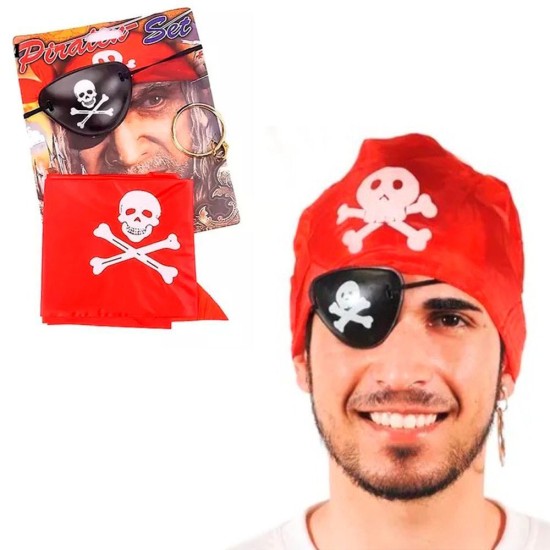 Korsan Bandana, Göz Maskesi ve Küpe 3'lü Kostüm Seti Korsan Bandana, Göz Maskesi ve Küpe 3'lü Kostüm Seti