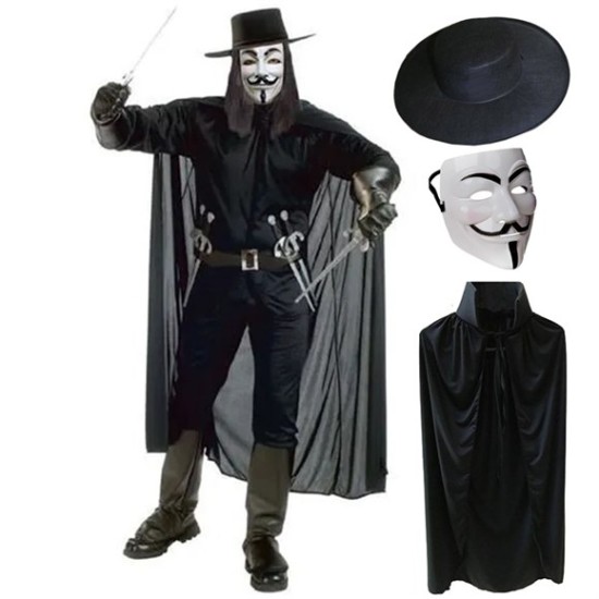 V For Vendetta Maskesi Şapka Pelerin Seti V For Vendetta Maskesi Şapka Pelerin Seti