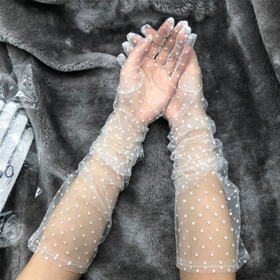 Uzun Boy Beyaz Puantiyeli Beyaz Renk Yetişkin Tül Eldiven Uzun Boy Beyaz Puantiyeli Beyaz Renk Yetişkin Tül Eldiven