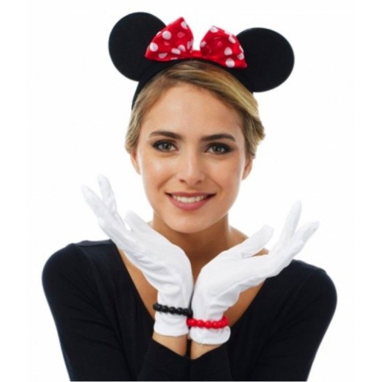Kırmızı Fiyonklu Minnie Mouse Tacı ve Beyaz Eldiven Seti Kırmızı Fiyonklu Minnie Mouse Tacı ve Beyaz Eldiven Seti