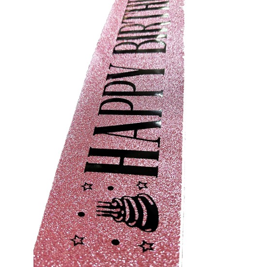 Pembe Siyah Happy Birthday Simli Kuşak Kemer Pembe Siyah Happy Birthday Simli Kuşak Kemer