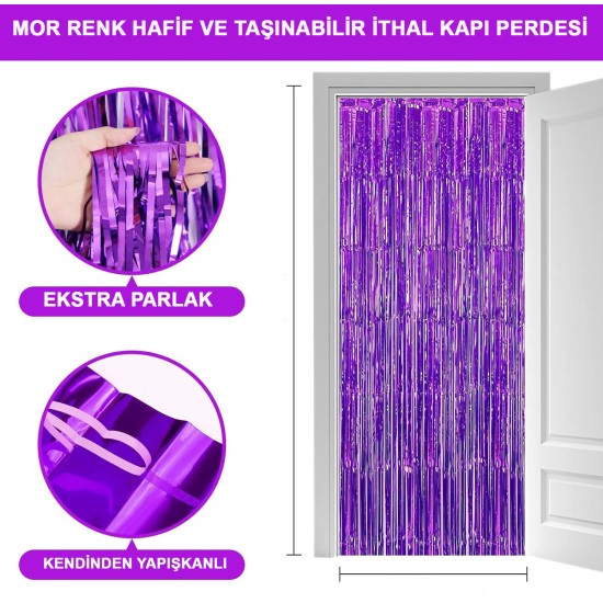 Mor Ekstra Metalize Saçaklı Arka Fon Perde Mor Ekstra Metalize Saçaklı Arka Fon Perde