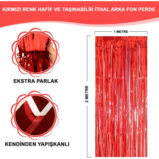 Kırmızı Metalize Parlak Saçaklı Perde Kırmızı Metalize Parlak Saçaklı Perde