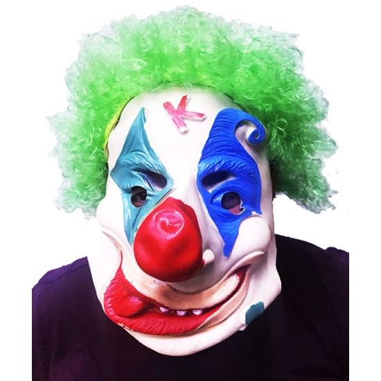Yeşil Afro Peruklu Palyaço Maske Yeşil Afro Peruklu Palyaço Maske