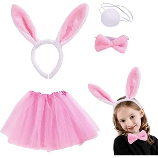 Pembe Tavşan Tacı Etek Papyon Kuyruk Kostüm Seti Çocuk Boy Pembe Tavşan Tacı Etek Papyon Kuyruk Kostüm Seti Çocuk Boy