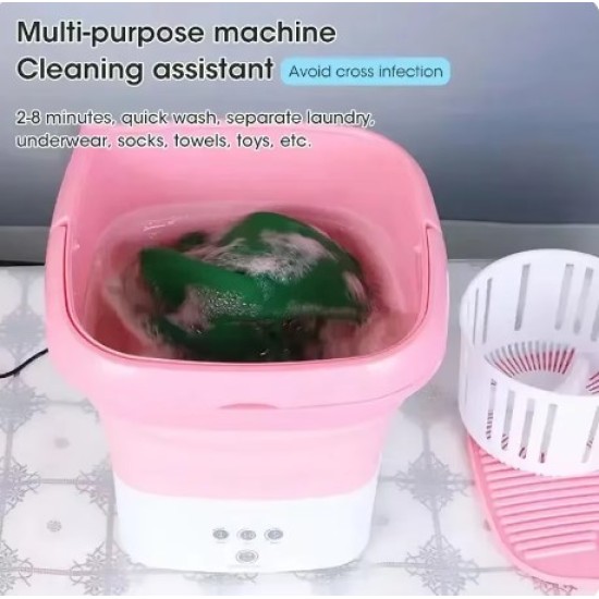 Pembe Katlanabilir Mini Çamaşır Makinesi Pembe Katlanabilir Mini Çamaşır Makinesi