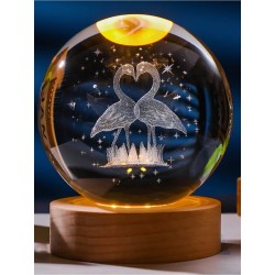 Ahşap Tabanlı LED Işıklı Flamingo Figürlü Kristal Küre