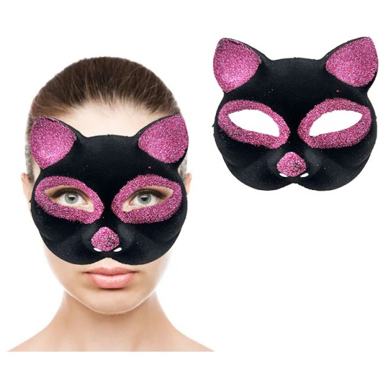 Siyah Renk Pembe Simli Kedi Maskesi Siyah Renk Pembe Simli Kedi Maskesi