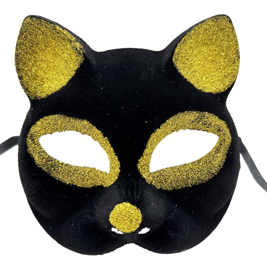 Siyah Renk Gold Simli Kedi Maskesi Siyah Renk Gold Simli Kedi Maskesi