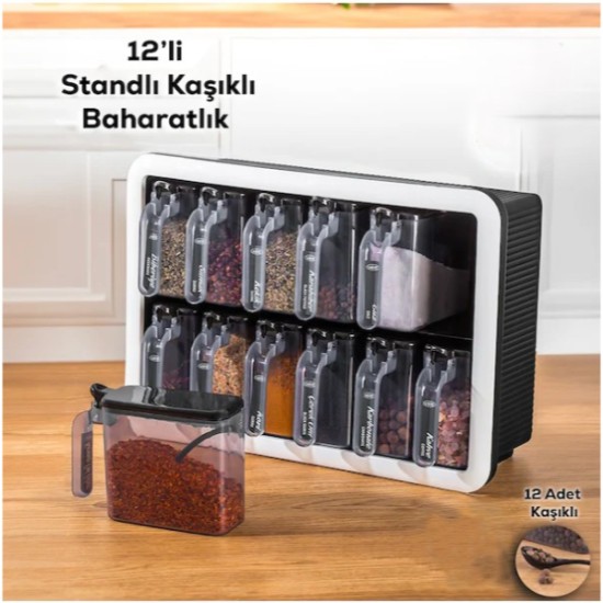 12'li Standlı Kaşıklı Baharatlık Seti 12'li Standlı Kaşıklı Baharatlık Seti