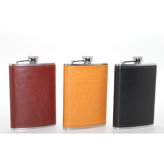 Paslanmaz Çelik Tekli 9 Oz Derili Matara Paslanmaz Çelik Tekli 9 Oz Derili Matara