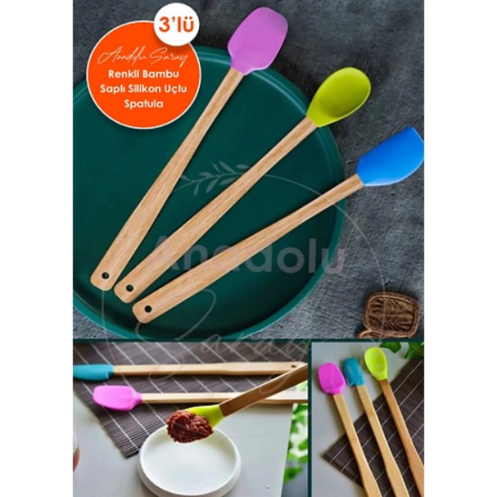 Silikon Uçlu Isıya Dayanıklı Bambu Spatula 3'lü Set Silikon Uçlu Isıya Dayanıklı Bambu Spatula 3'lü Set