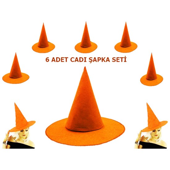 Turuncu Renk Keçe Cadı Şapkası 6 Adet Turuncu Renk Keçe Cadı Şapkası 6 Adet