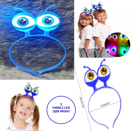 Led Işıklı & Pilli Uzaylı Göz Parti Tacı Mavi Renk Led Işıklı & Pilli Uzaylı Göz Parti Tacı Mavi Renk