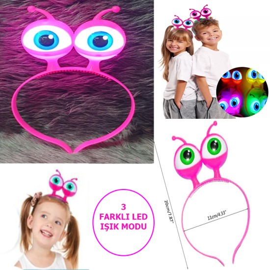 Led Işıklı & Pilli Uzaylı Göz Parti Tacı Pembe Renk Led Işıklı & Pilli Uzaylı Göz Parti Tacı Pembe Renk