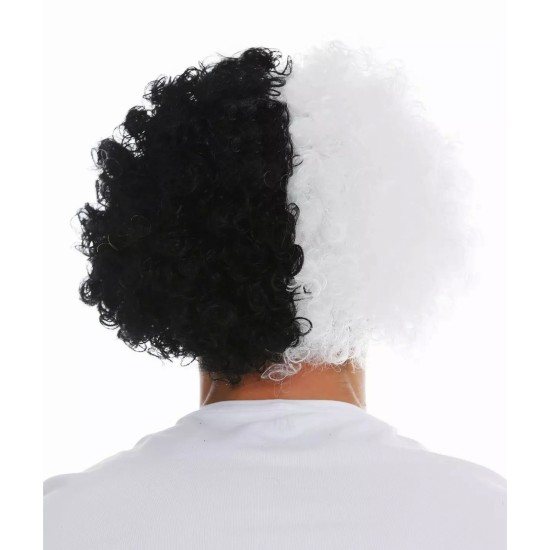 Siyah Beyaz Kıvırcık Afro Bonus Taraftar Peruğu Siyah Beyaz Kıvırcık Afro Bonus Taraftar Peruğu