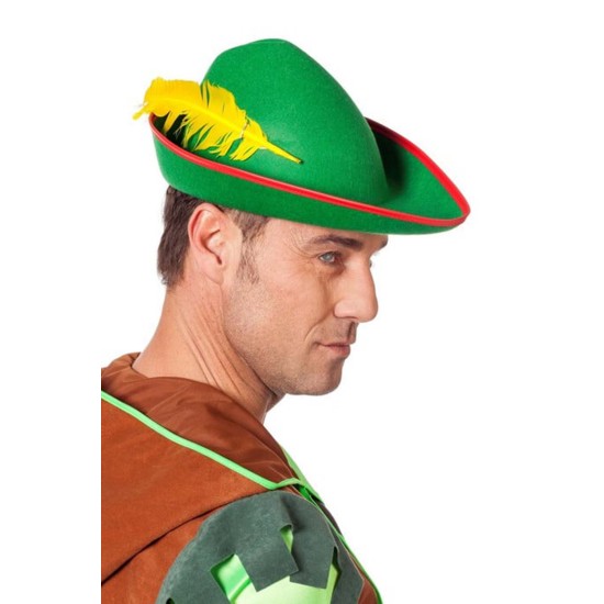 Yeşil Renk Robin Hood Şapkası Sarı Tüylü Yeşil Renk Robin Hood Şapkası Sarı Tüylü