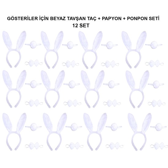 Beyaz Tavşan Kostüm Seti – Taç, Papyon, Kuyruk (12’li Paket) Beyaz Tavşan Kostüm Seti – Taç, Papyon, Kuyruk (12’li Paket)