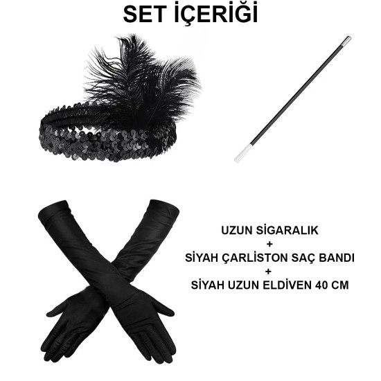 Siyah Retro Charliston Aksesuar Seti Siyah Retro Charliston Aksesuar Seti