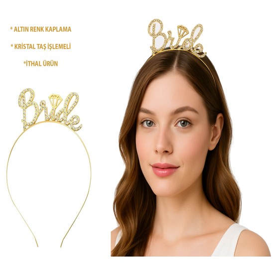 Altın Renkli Taşlı “Bride” Gelin Tacı Altın Renkli Taşlı “Bride” Gelin Tacı