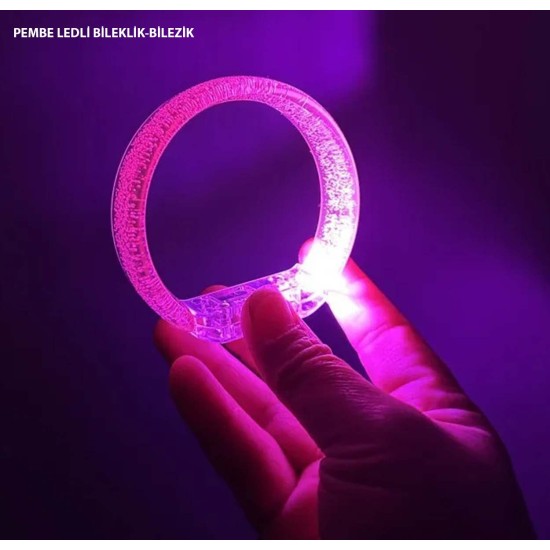 Pembe Led Işıklı Baskı Yapılabilen Pilli Bileklik Bilezik