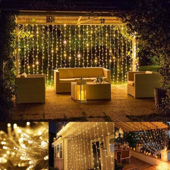 3x2 Perde Led Sarı Işık Plastik Kancalı