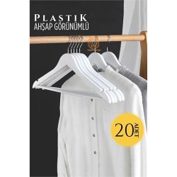 Engithalat Ahşap Görünüm Plastik Askı 20 ADET Beyaz