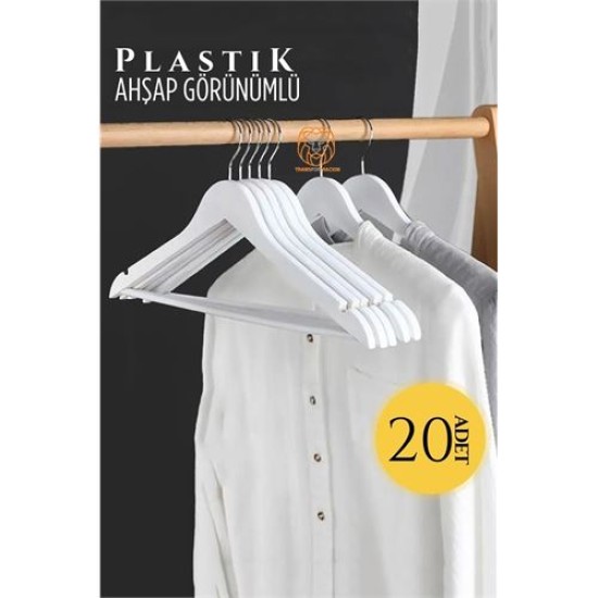 ModaCar Ahşap Görünüm Plastik Askı 20 ADET Beyaz ModaCar Ahşap Görünüm Plastik Askı 20 ADET Beyaz